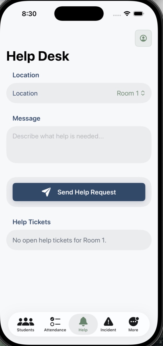 Teacher app help desk screen